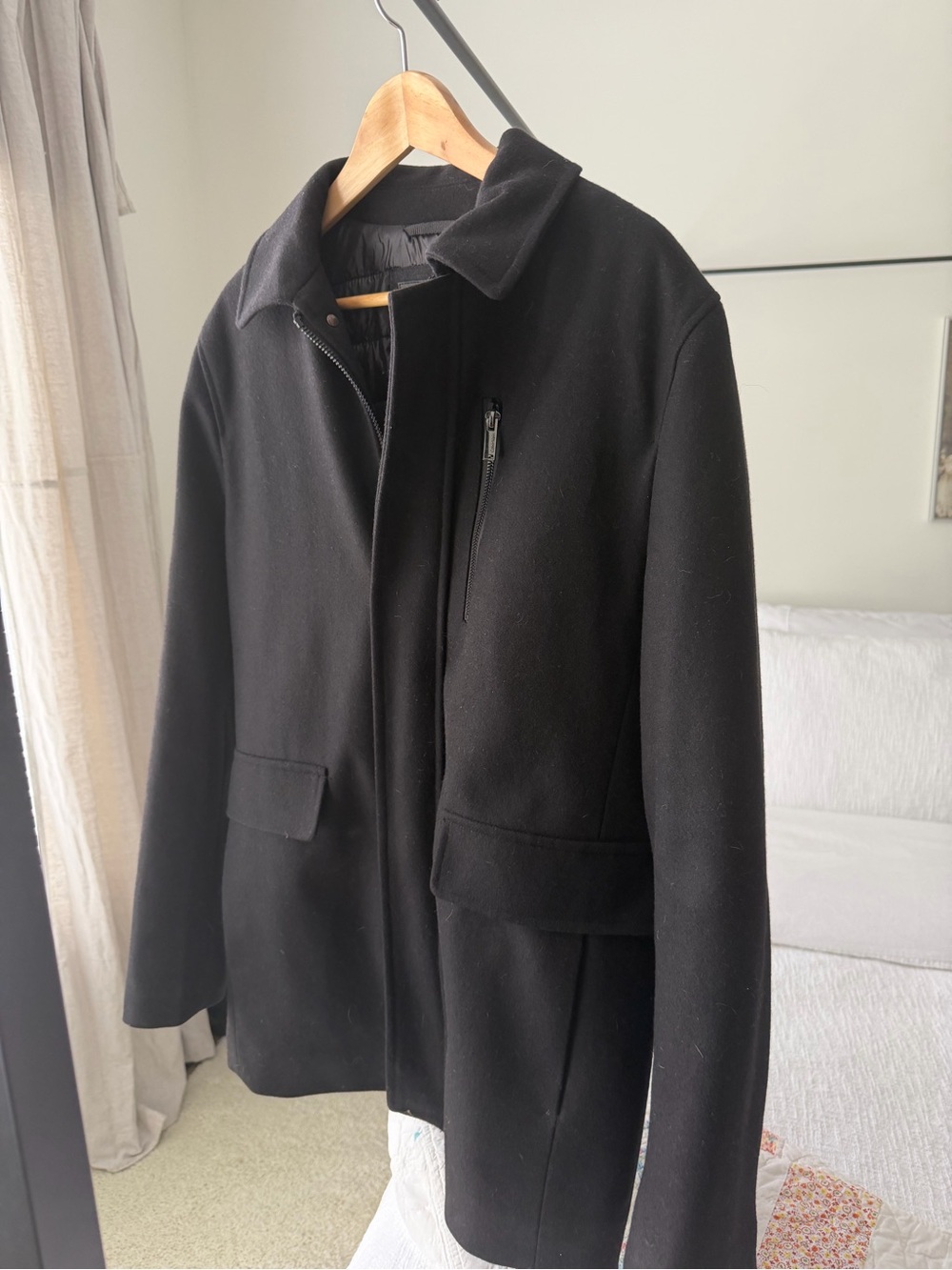Calvin Klein Black Wool-Blend Pea Coat